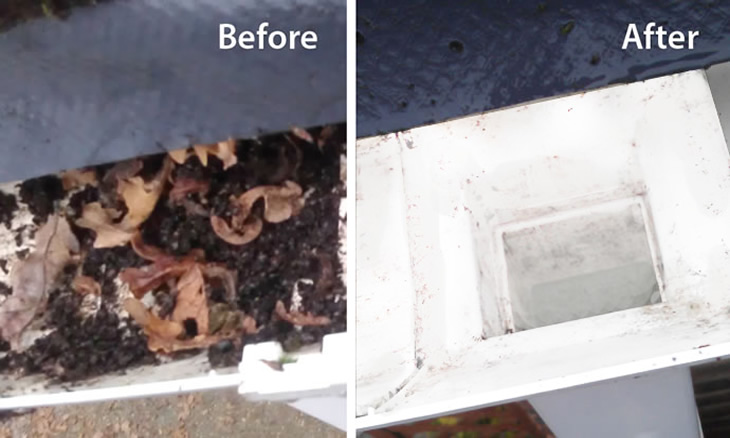 before and after view of gutter down pipe
